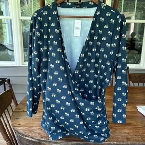 NWT Ann Taylor Carnation Refined Stretch Wrap Top Long Sleeve Floral Size XXL